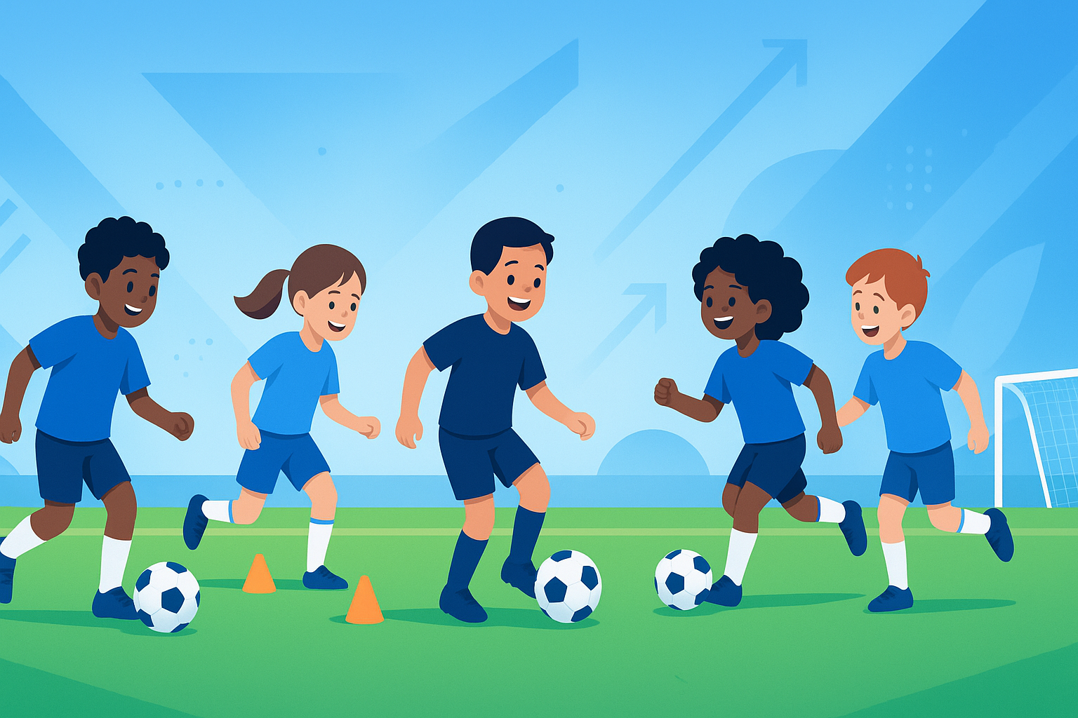 Crianças jogando futebol em instalação moderna de treinamento